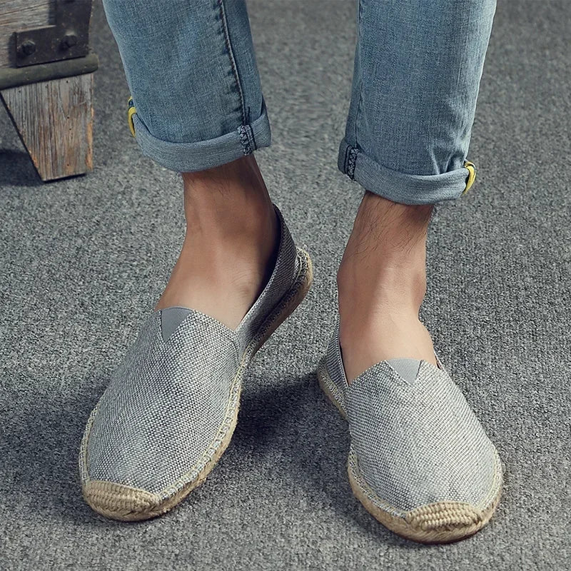 Women Sewing Flax Shoes Slip on Loafers Casual Shoes Man Espadrilles Hemp Canvas Flat Shoes Plus Size Fisherman Driving Footwear - Sun Studio