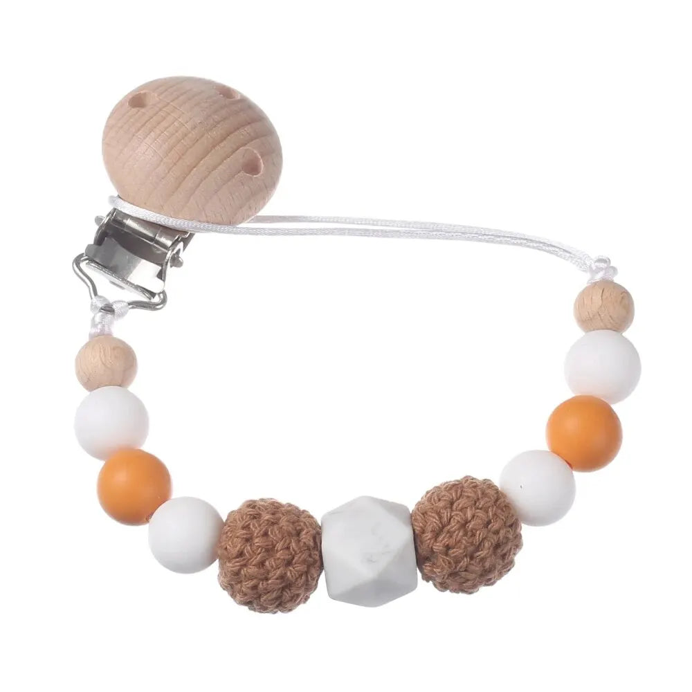 Wooden Felt Ball Baby Pacifier Chain Beech Soother Nipple Clips For Silicone Beaded Dummy Holder Chain Care Chew Toy Shower Gift - Sun Studio