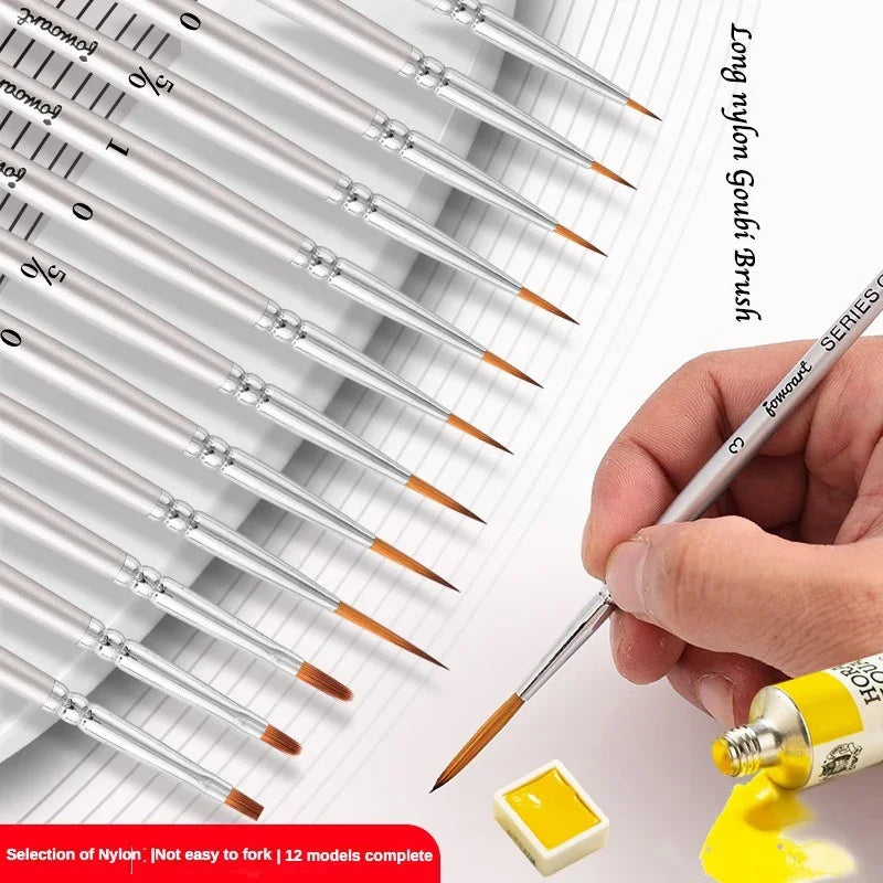 12models Imported Nylon Long Tail Line Brush Very Fine Cartoon Art Line Outline Detail Pen Digital Birch Watercolor Painting Pen - Sun Studio