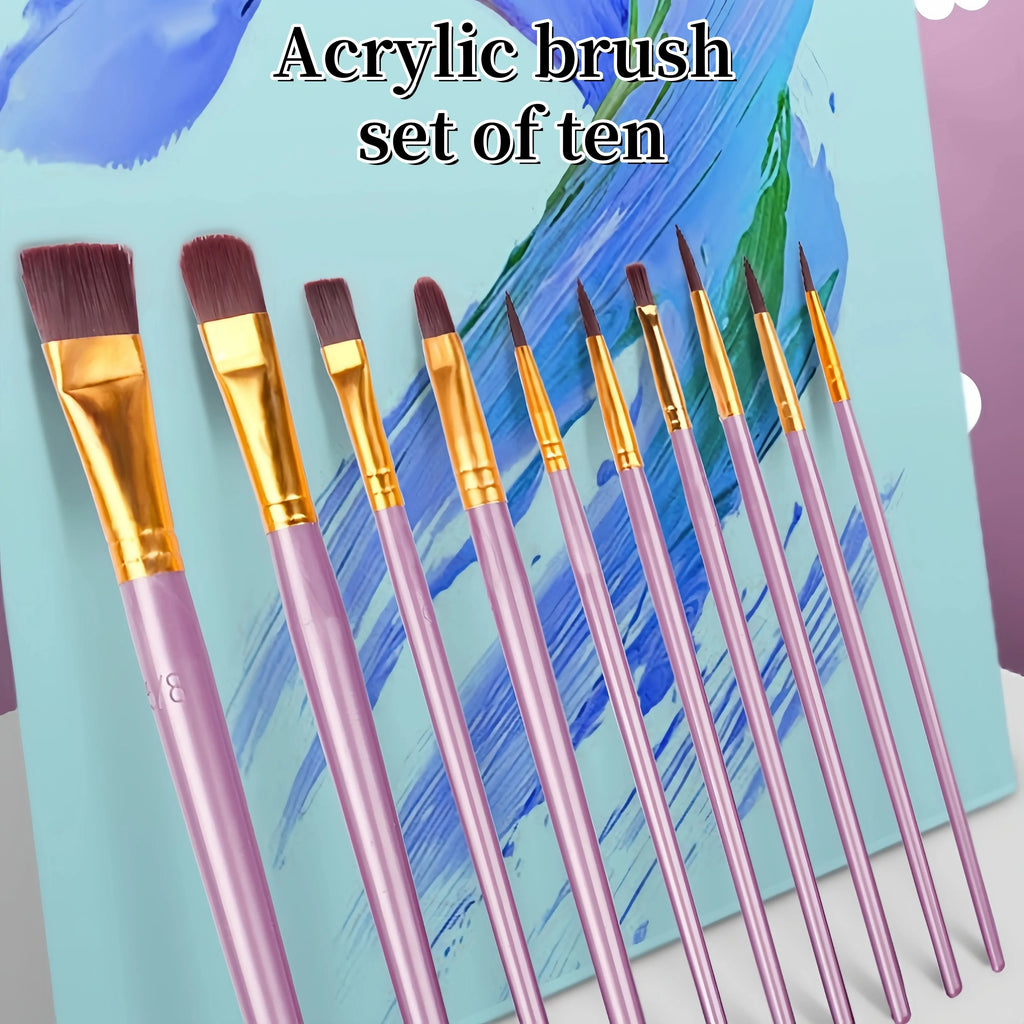10-Piece Artist Paint Brush Set - Nylon Bristle Brushes for Watercolor/Acrylic/Oil Painting (Value Pack) - Sun Studio