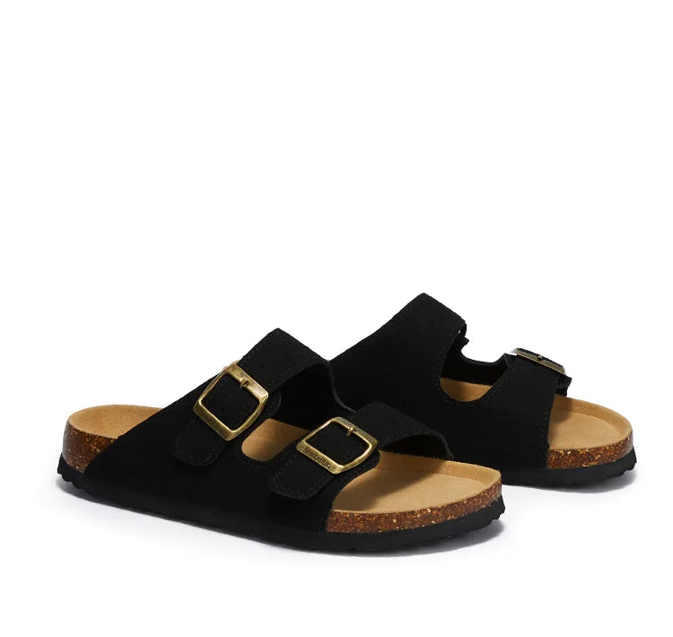 Summer Faux Suede Leather Cork Slippers Flip-flops Women Men Unisex Retro Wear Muller Slippers Fashion Casual Beach Sandals - Sun Studio