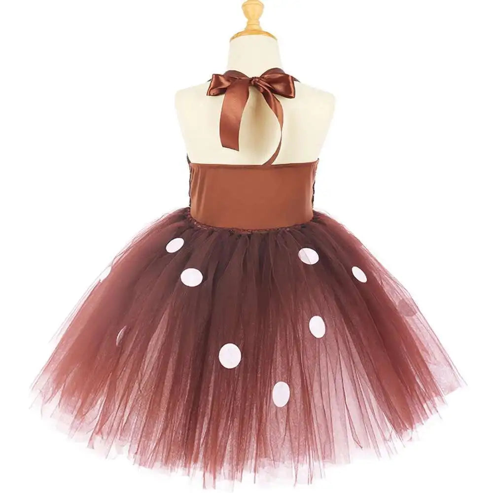 Brown Sequins Deer Costumes for Baby Girls Christmas Princess Dresses Kids Reindeer Outfit Children New Year Clothes Xmas Gift - Sun Studio