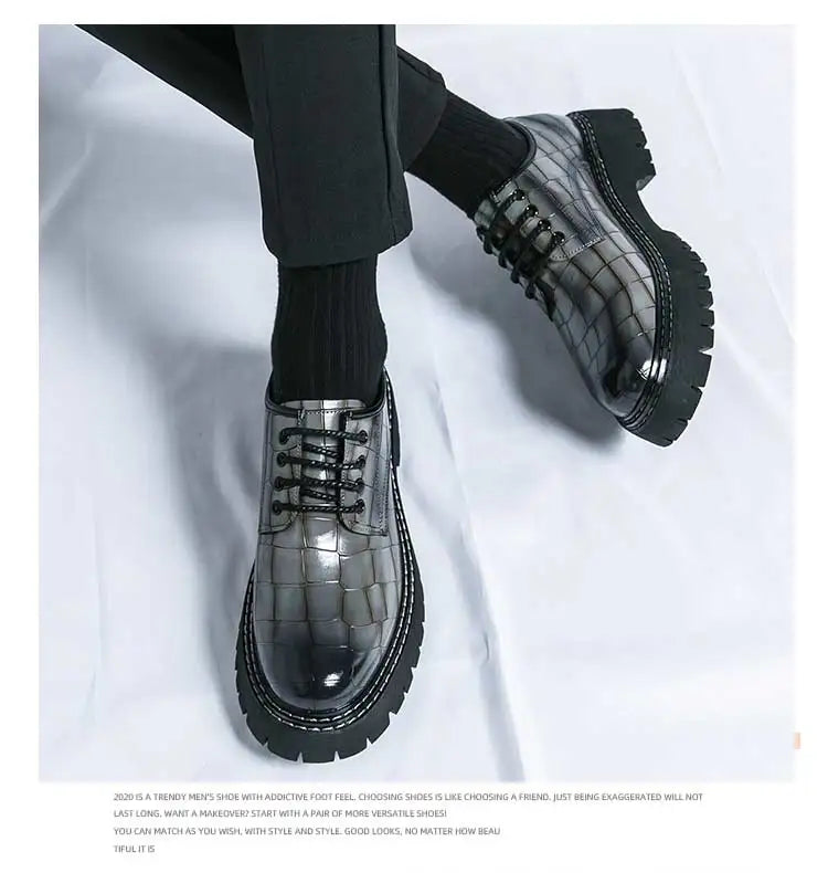 New Black Men Shoes Lace-up  Round Toe Stone Pattern Brown Gray Men Dress Shoes Size 38-46 - Sun Studio