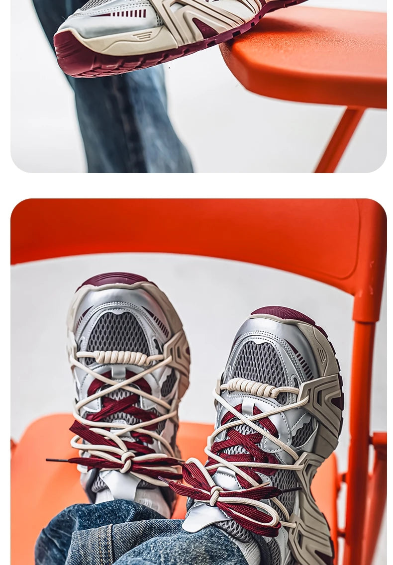 Men's Lace Up Street Sneakers Niche Thick Splicing Mixed Color Sports Shoes Arrival Vulcanization Shoes Punk Breathable Women - Sun Studio