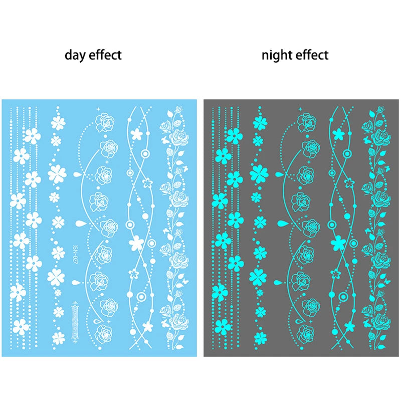 Blue Luminous-Love Heart Leg Tattoo Sticker, Celestial Star Neck Flase Tattoo, Winter Snowflake Polar Star Butterfly Bow Flower - Sun Studio
