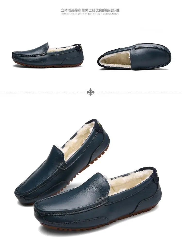 Winterfell Loafers Herren Freizeit Schuhe Baumwolle Leder Dress Schuhe Slip-On Flats Plüsch Herren Mokassins Fleece gefüttert Fahrerschuhe