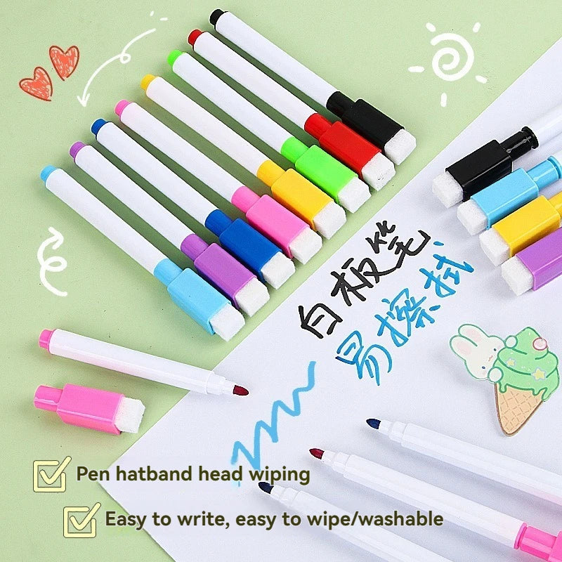 100/5Pcs Dry Erase Whiteboard Markers Set, Washable Pens with Magnetic Eraser for Office Whiteboards & Art Supplies - Sun Studio