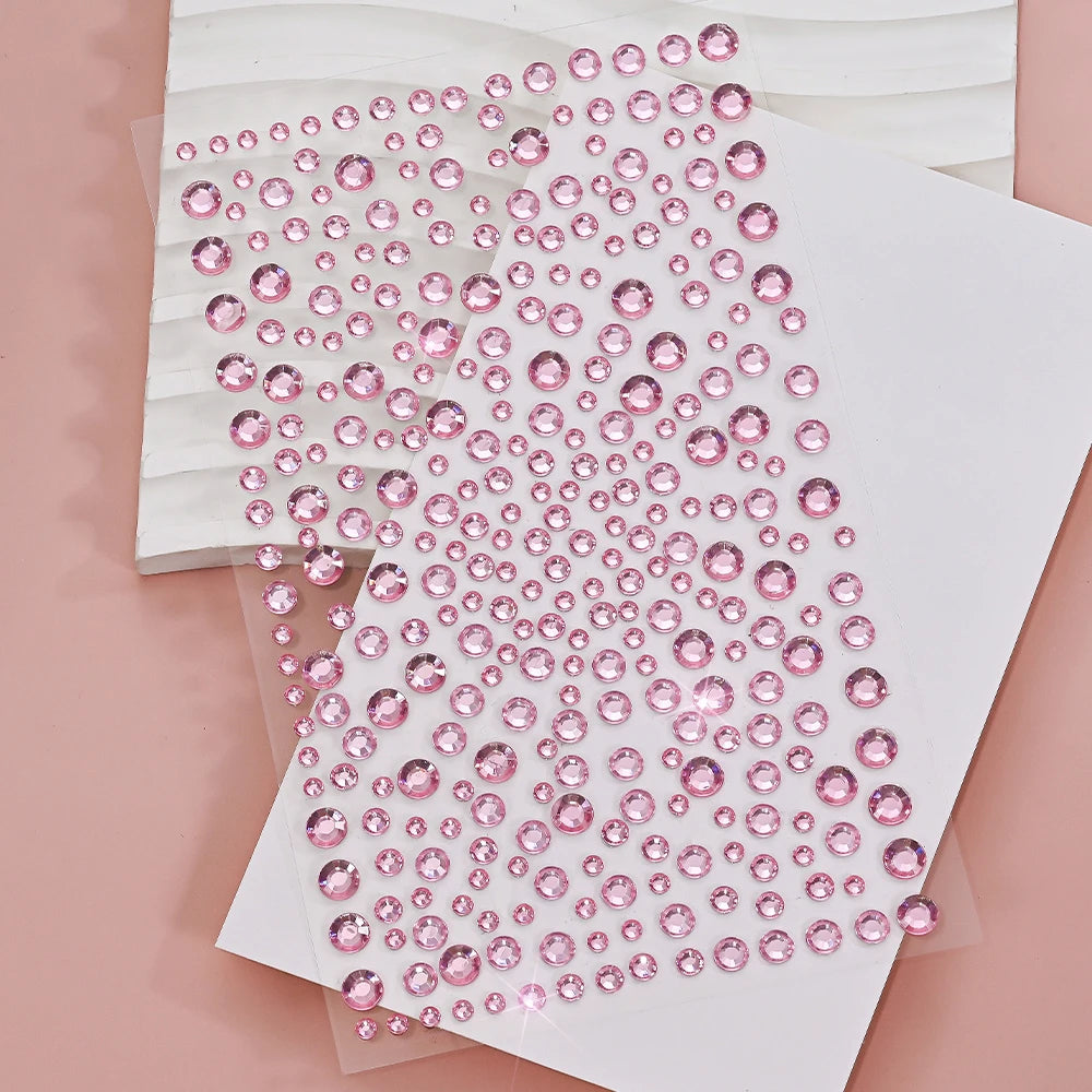 1sheet 900pcs Rainbow Face Glittle Gem Stickers Stick-On Facial Tattoo Eye Rhinestone Jewels 3/4/5mm Mix Wedding Party Make Up - Sun Studio
