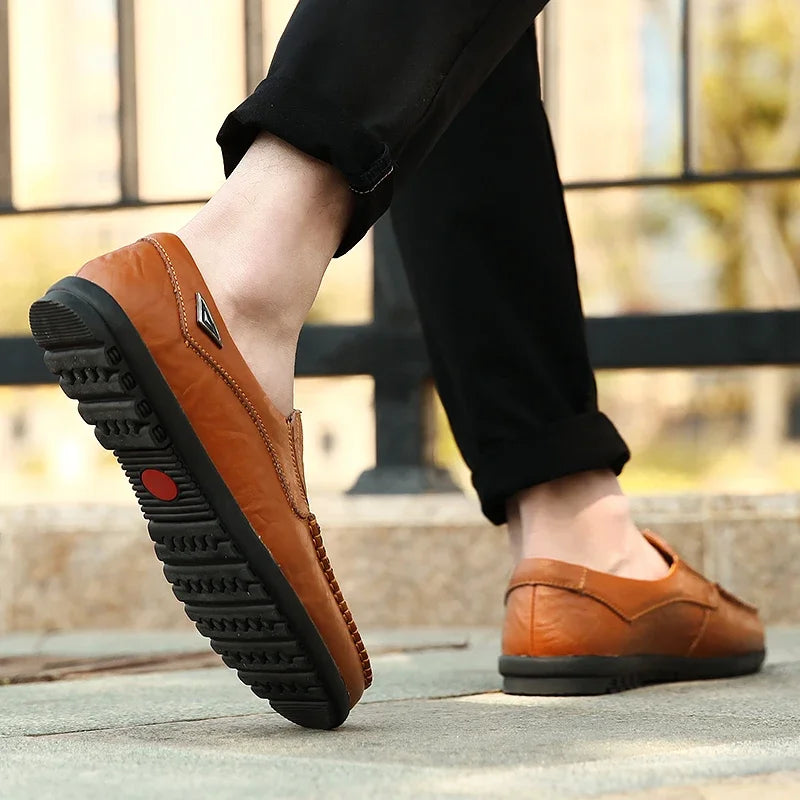 Leather Men Casual Shoes Breathable Soft Mens Loafers Italian Brand Moccasins Slip on Black Driving Shoes Plus Size 37-47 - Sun Studio