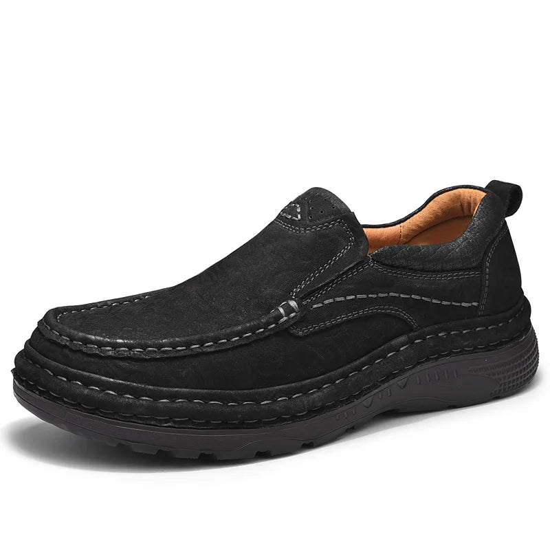 Echtes Leder Herren Slipper Rutschfeste Gummi Männliche Freizeit Schuhe Vintage Stil Geh Schuhe Slip-On Wanderschuhe Luxus Mokassins