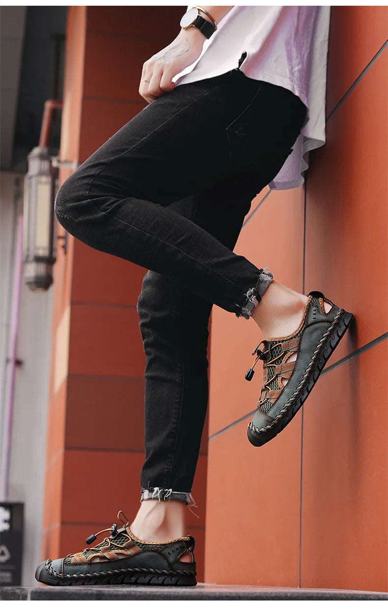Hot Sale Summer Men's Sandals Outdoor Non-slip Men's Beach Sandals Handmade Genuine Leather Men's Shoes Fashion Men Sneakers - Sun Studio