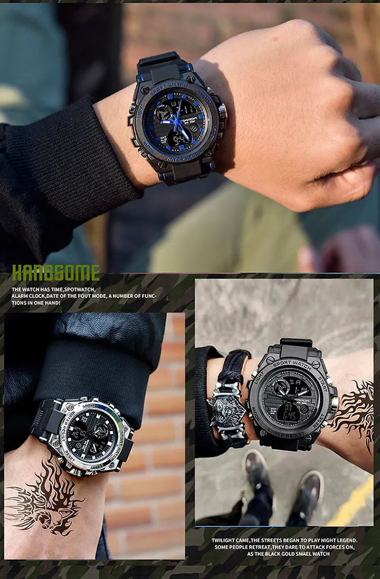 SANDA Top Luxury Watches Men Military Army Mens Watch Waterproof Sport Wristwatch Dual Display Watch Male Relogio Masculino - Sun Studio