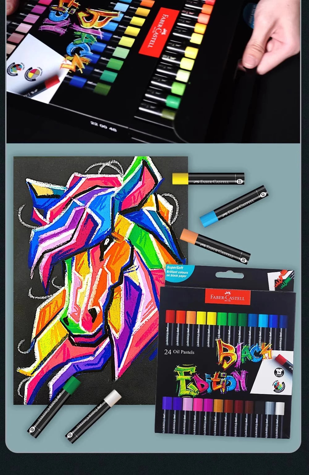 Faber-Castell Weiche Öl-Pastellfarbe Set 24/36/48 Lebendige Farben Cremige Textur Bullet Head Kreide für Künstler Malen Zeichnen Anfänger