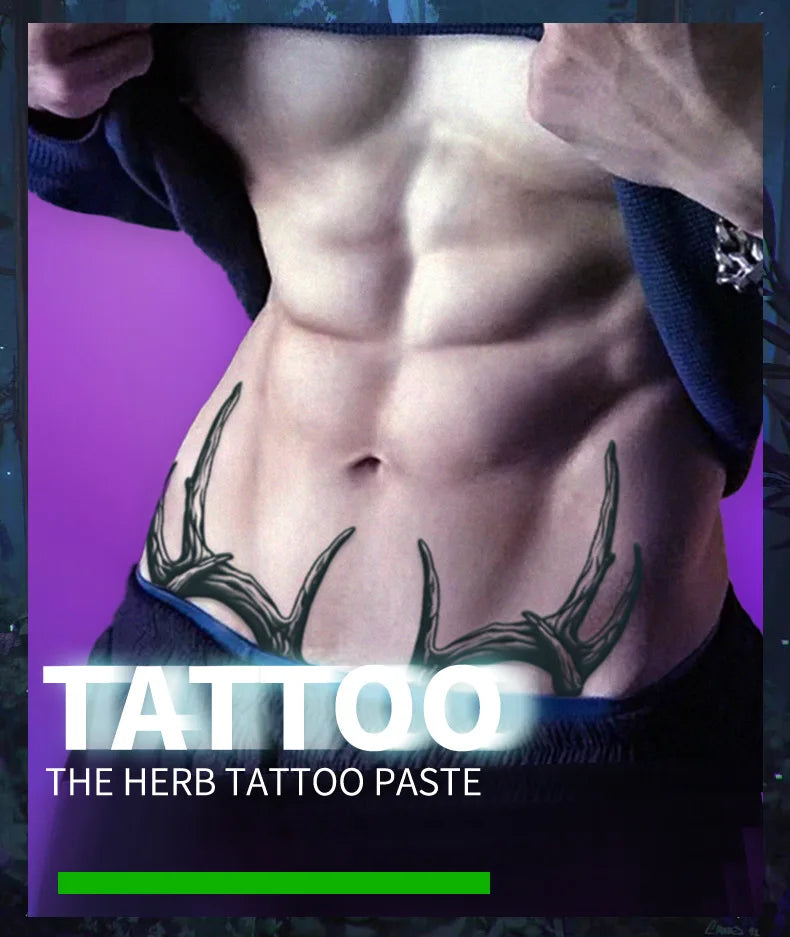 A Pair of Antler Herbal Juice Tattoo Stickers Abdomen Waterproof Semi-permanent Fake Tattoos Men Women Personality Faux Tatouage - Sun Studio