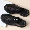 Spring leather woven leather wear-resistant thick-soled heightening casual men's first-layer cowhide breathable hollow shoes - Sun Studio