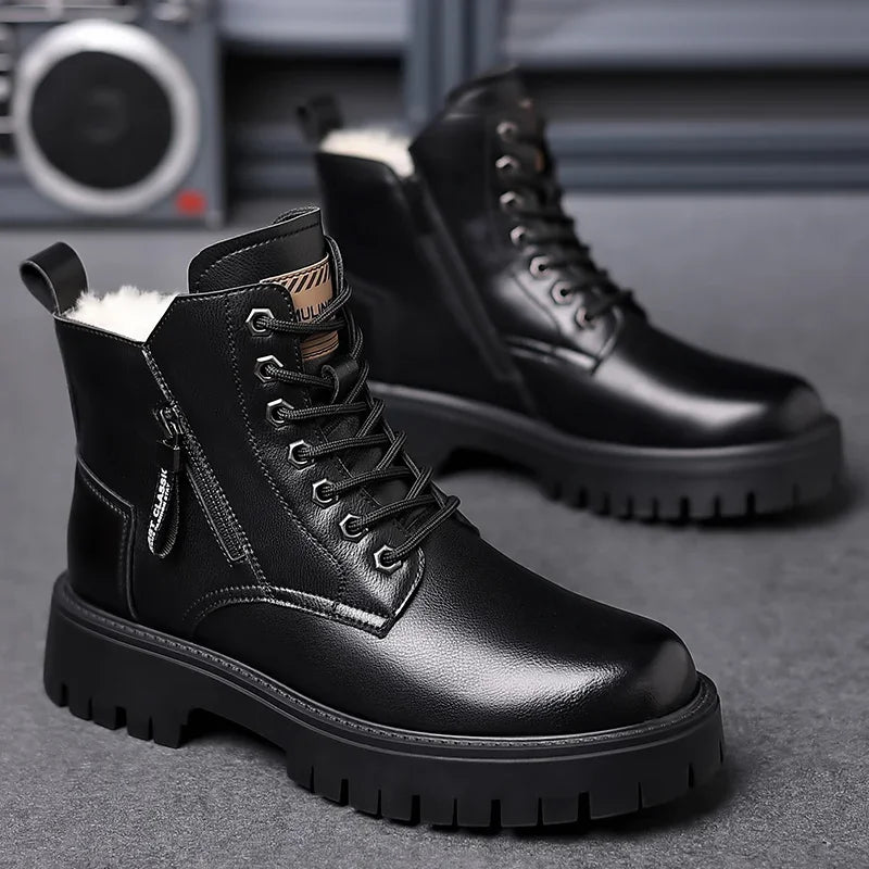 Autumn winter classic warm snow boots men's thick soles non-slip work boots men's outdoor casual shoes big head leather shoes - Sun Studio