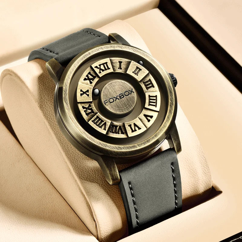 FOXBOX Men's Quartz Watch Fashion Personality Creative Scrolling Iron Ball Magnetic Pointer Waterproof for Male Watches Gift+Box - Sun Studio