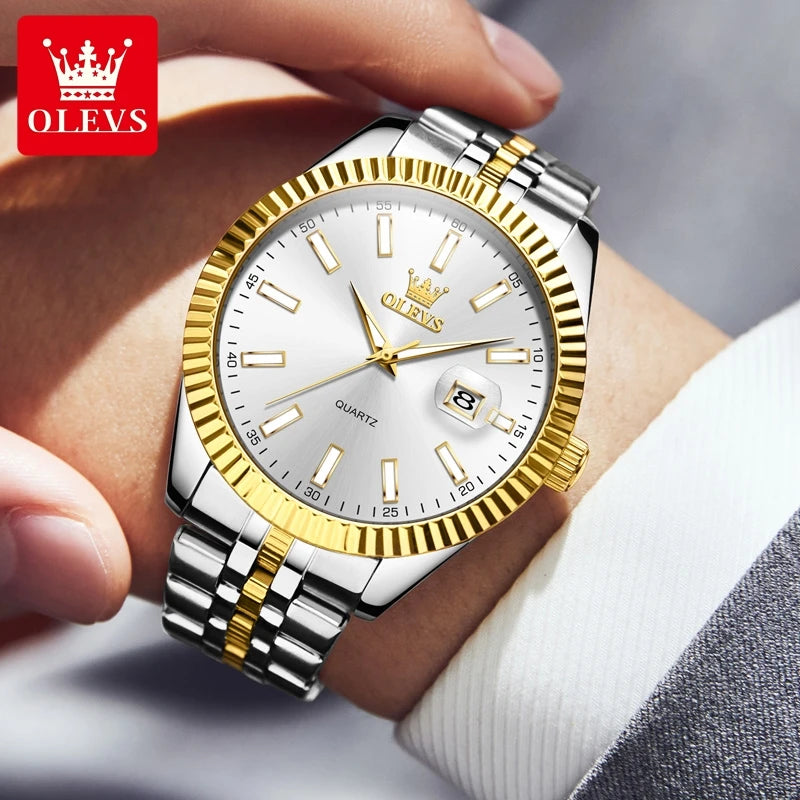 OLEVS Brand New Fashion Quartz Watch for Men Luxury Stainless Steel Waterproof Luminous Calendar Mens Watches Relogio Masculino - Sun Studio