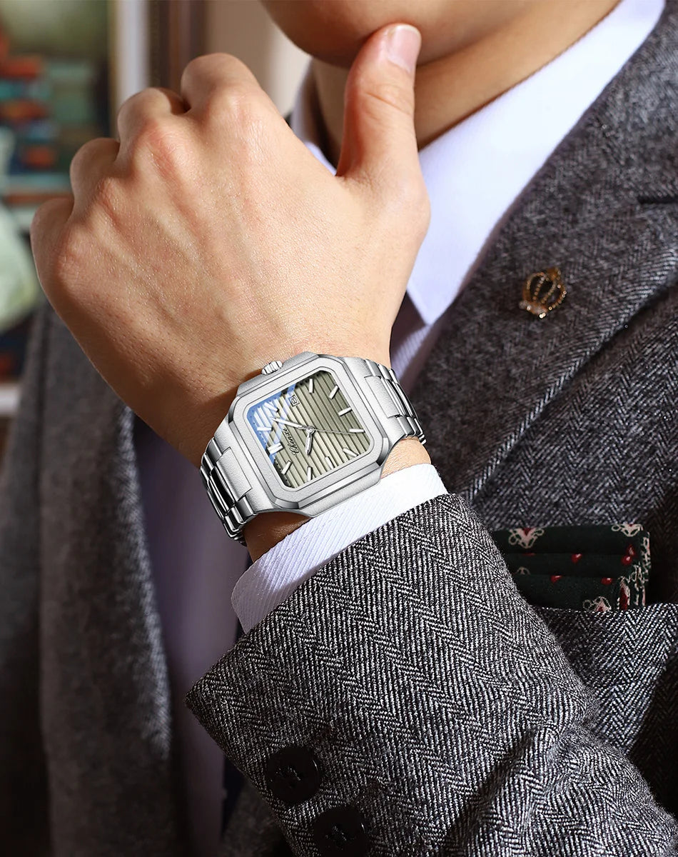 2025 New Man Watches Luxury Fashion Square Men's Quartz Watch Calendar Luminous Waterproof Stainless Steel High Quality Clock - Sun Studio