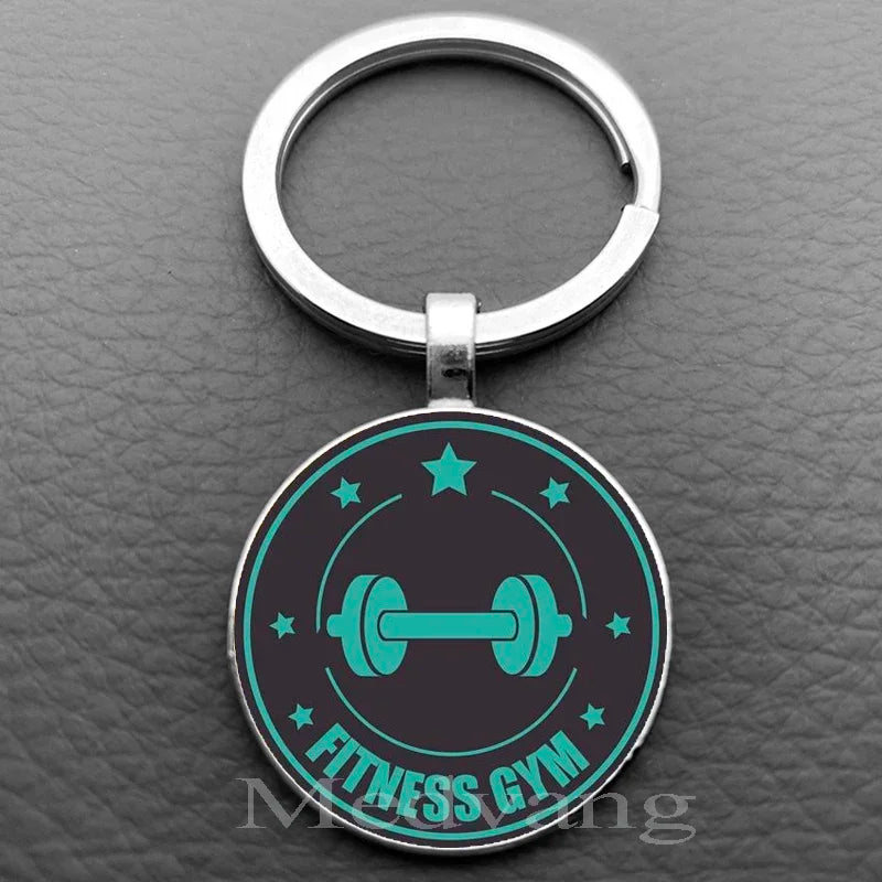Gewichtheben Fitness Muster Schlüsselanhänger liebt Fitness für Männer und Frauen, exklusives Glasrunder Schlüsselanhänger Geschenk für Fitnessclub