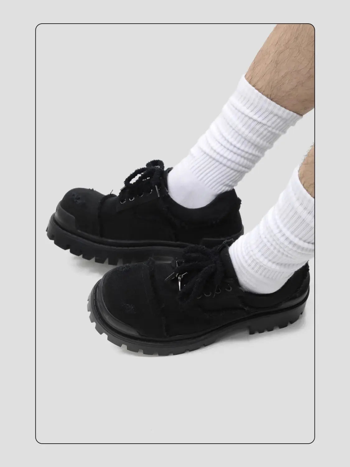 Men's British Style Derby Models Increase in Height Thick Soles Big Heads Commuting Denim Destruction Wind Tooling Casual Shoes - Sun Studio
