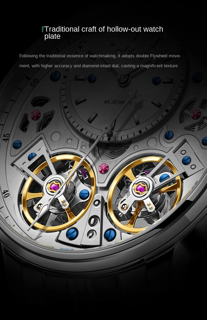AILANG Brand New Luxury Double Tourbillon Watch for Men Stainless Steel Strap Waterproof Fashion Mechanical Watches Mens - Sun Studio