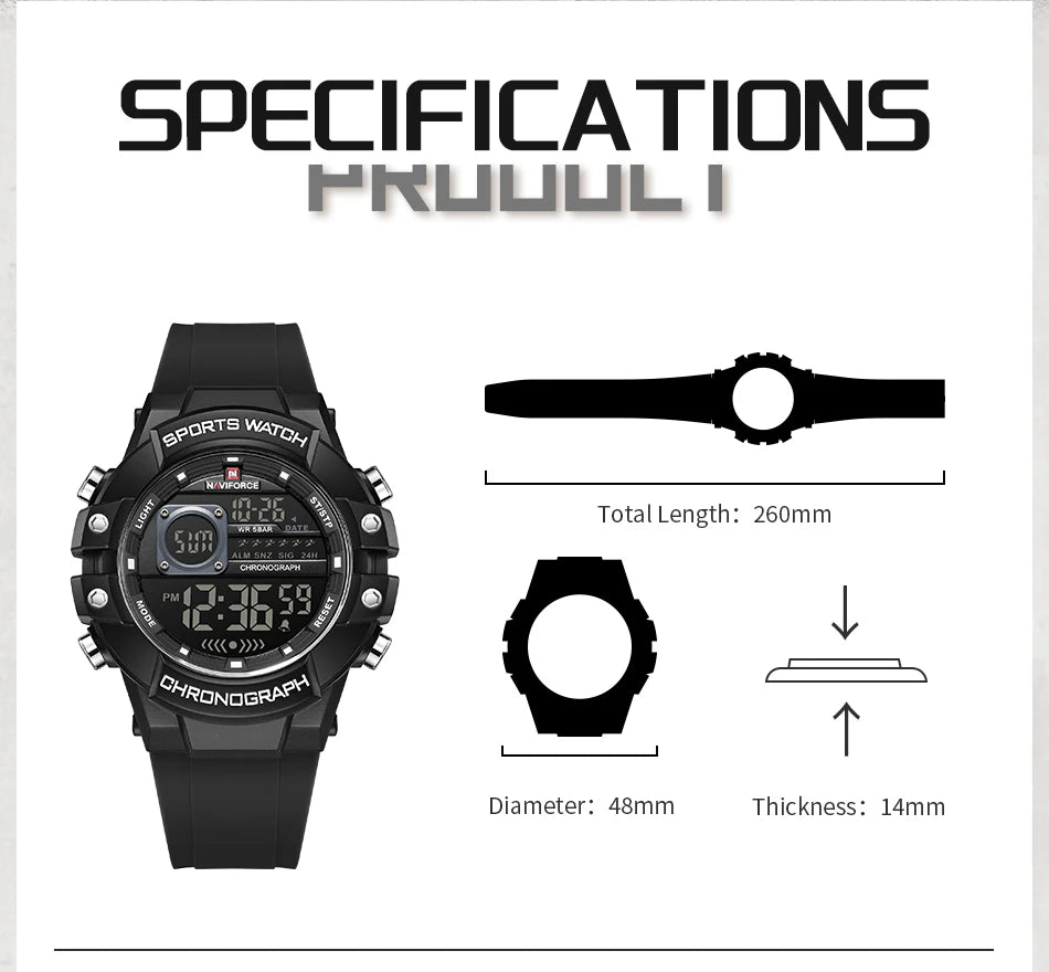 NAVIFORCE Men's Watches Multifunctional Gas phase Digital Display Silicone Strap Screen Boy's Electronic Sports Male Clock Gift - Sun Studio