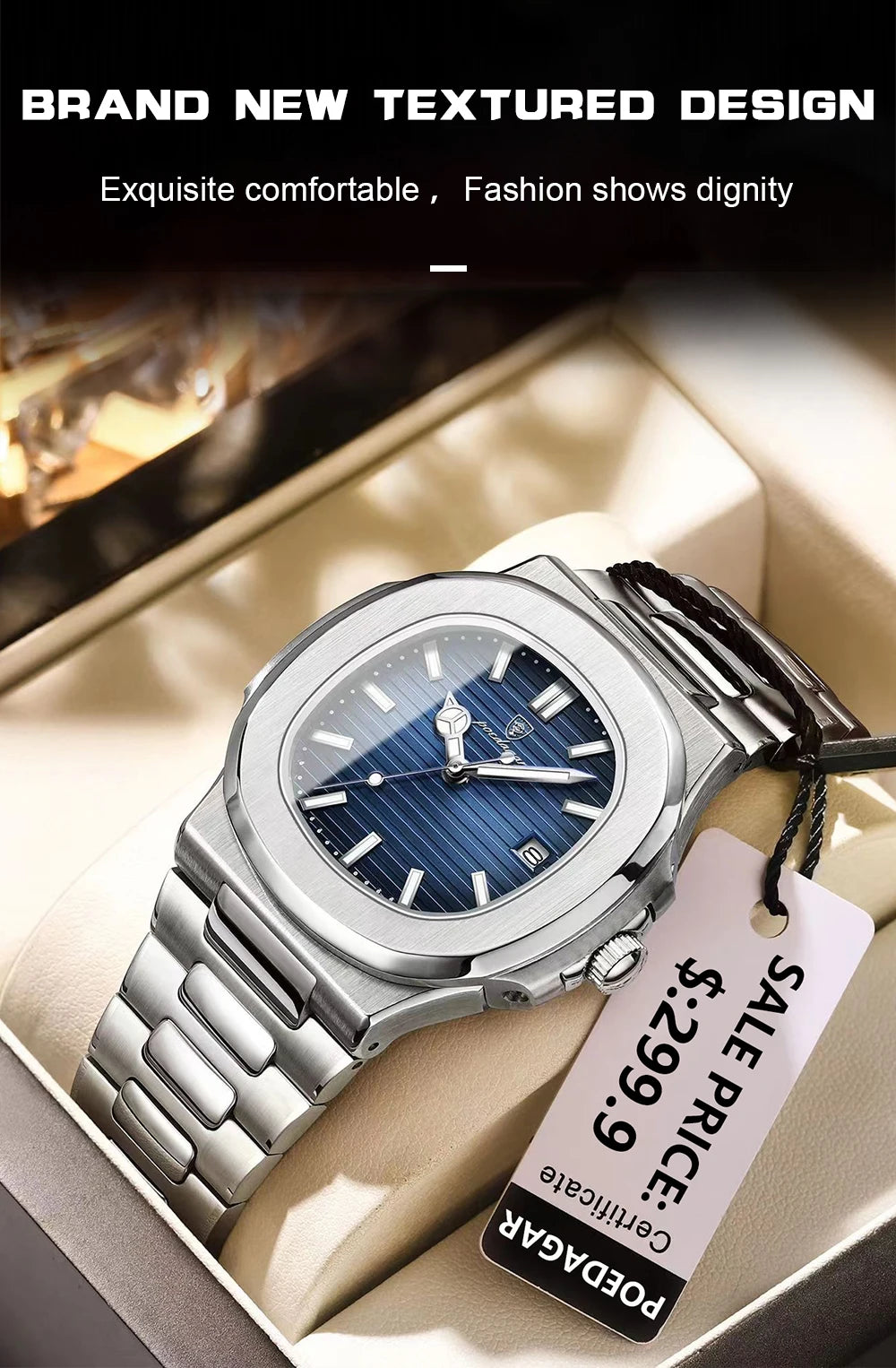 POEDAGAR Square Luxury Men Wristwatch Waterproof Luminous Date Stainless Steel Male Clock Business Sports Quartz Watches For Men - Sun Studio