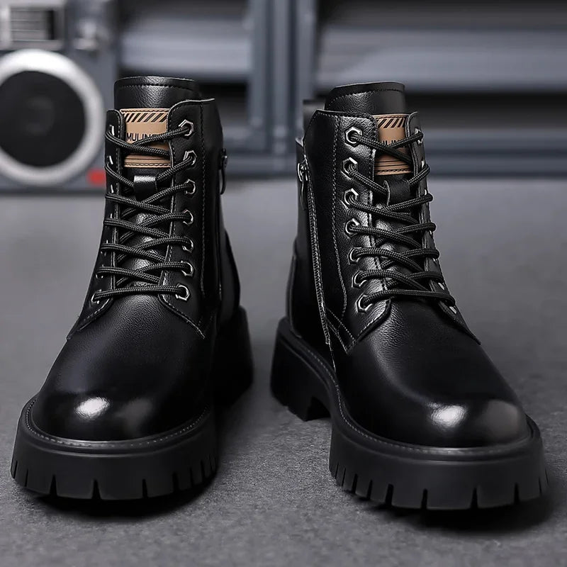 Autumn winter classic warm snow boots men's thick soles non-slip work boots men's outdoor casual shoes big head leather shoes - Sun Studio