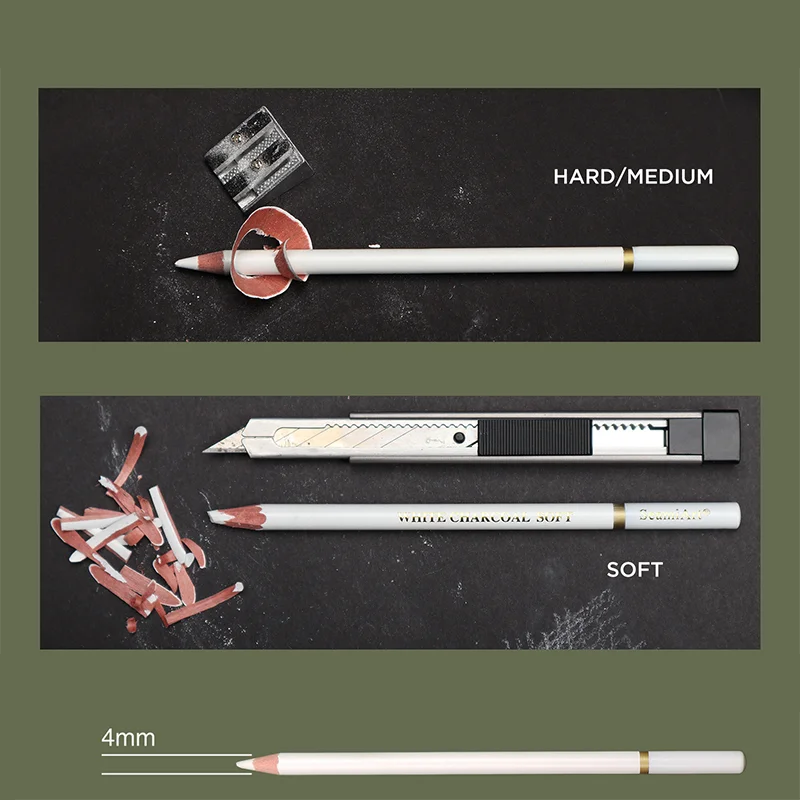 {YY30} 3 Pcs White Sketch Charcoal Pencils For Sketching Painting Drawing - Sun Studio