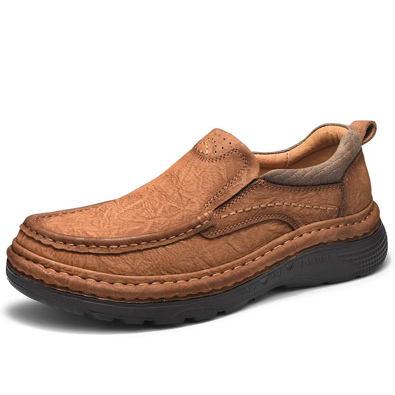 Echtes Leder Herren Slipper Rutschfeste Gummi Männliche Freizeit Schuhe Vintage Stil Geh Schuhe Slip-On Wanderschuhe Luxus Mokassins
