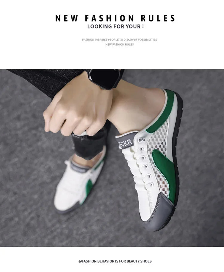 Men's Slip-On Lace-Up Casual Sports Shoes Breathable Mesh Unisex Spring Autumn Season Low Cut Flat Footwear Quick Easy Wear - Sun Studio