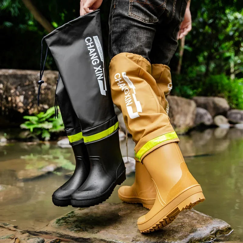 Men's Rain Boots Fashion High-Top Rain Boots for Outer Wear Long-Tube Waterproof and Non-Slip Couple Style Outdoor Fishing Boots - Sun Studio