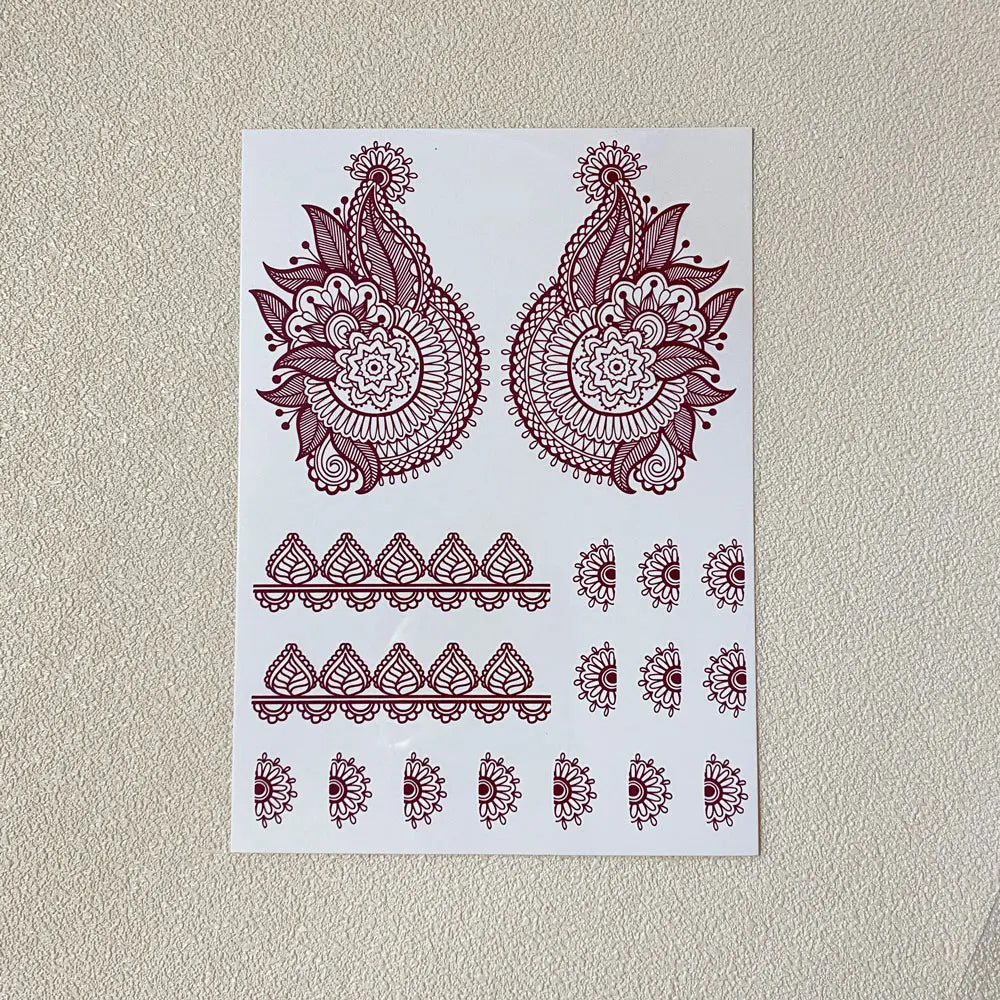 Waterproof Flower Hand Tattoo for Women Maroon Henna Tattoo Stickers for Hand Fingers Body Art Disposable Fake Tattoo Festival - Sun Studio