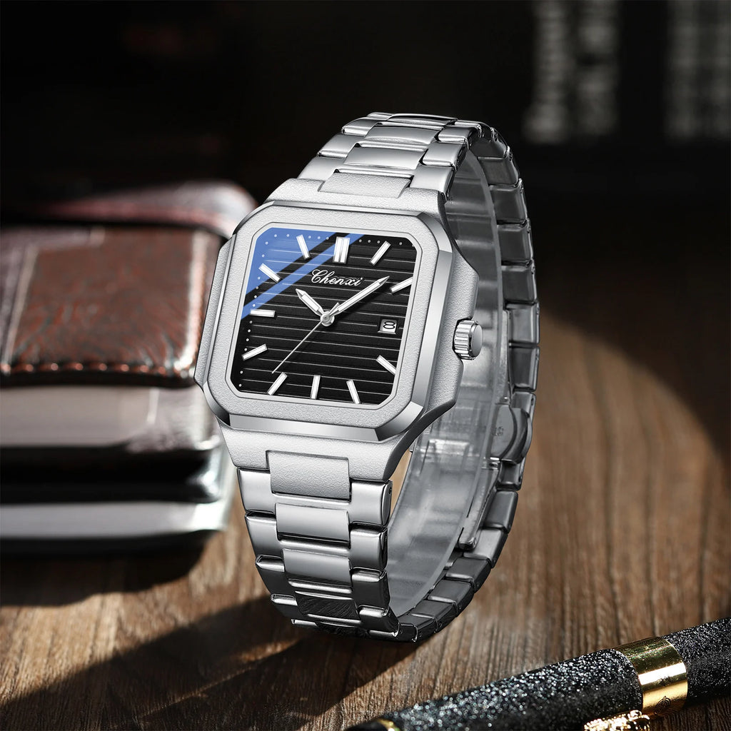 2025 New Man Watches Luxury Fashion Square Men's Quartz Watch Calendar Luminous Waterproof Stainless Steel High Quality Clock - Sun Studio