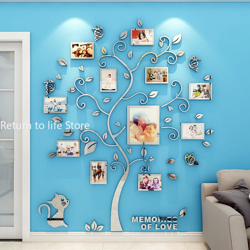 3D Acrylic Sticker Tree  Mirror Wall Decals DIY Photo Frame Family Photo for Living Room Art Home Decor picture frames wall - Sun Studio
