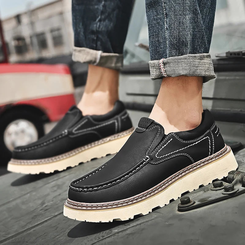 Trendy Neuer Stil Herren Echtes Leder Schuhe Dicksohlige Arbeitsschuhe Herren Oxford Schuhe Schnürschuhe Business Schuhe Outdoor Slipper