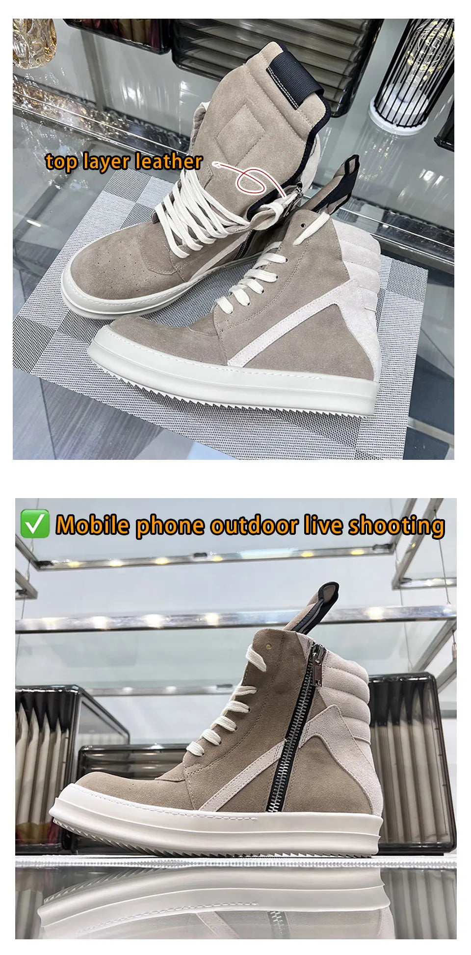 Ro Shoes Men Leather 2025 New Earthy Grey Cow Suede Lace Up Zipper Thick Sole Luxury Geo Women Street Hip-hop Casual Flat Boots - Sun Studio