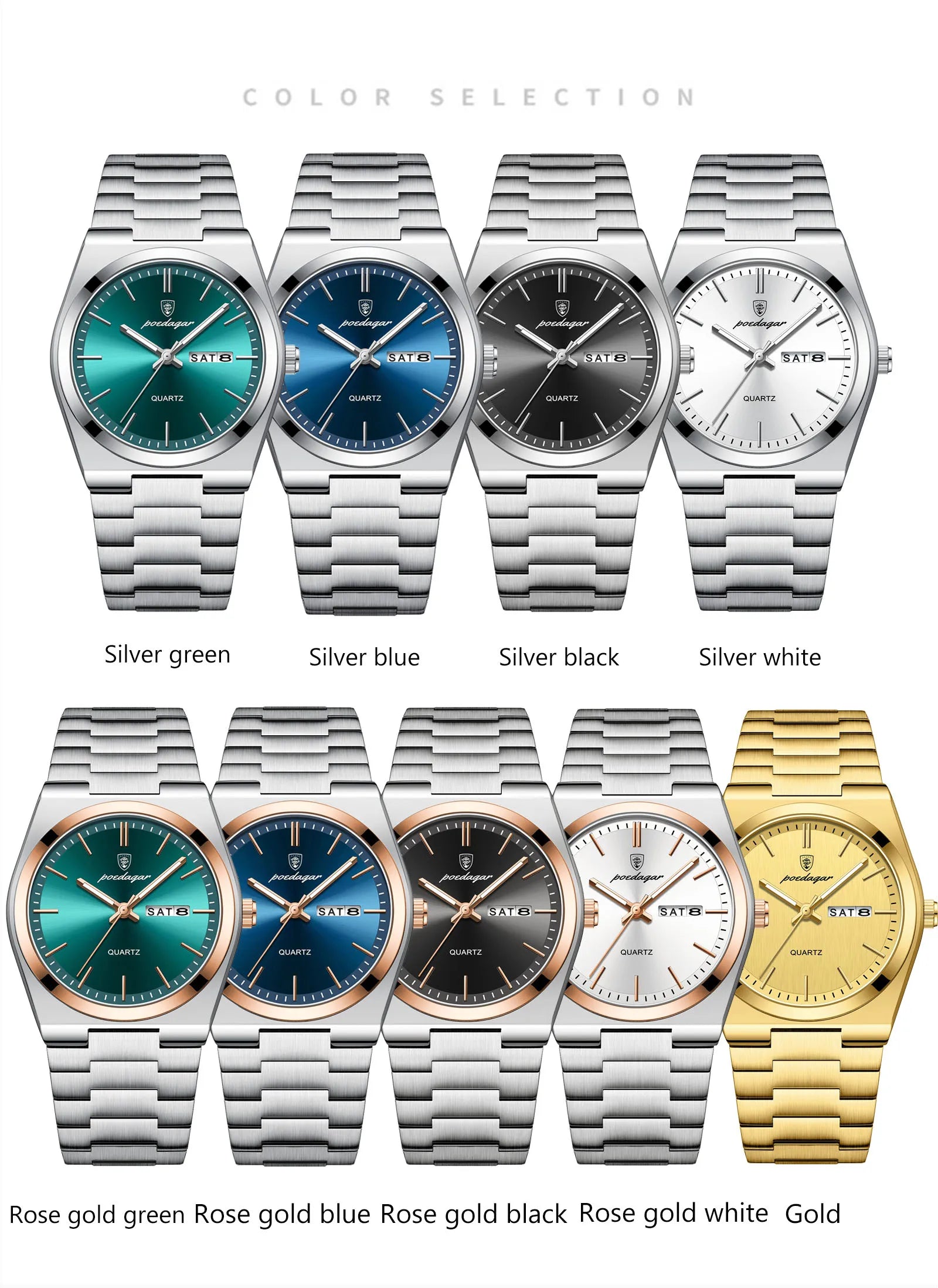POEDAGAR Luxury Watch For Man Waterproof Luminous Date Week Stainless Steel Men Watch Casual Quartz Men's Watches Male Clock+box - Sun Studio