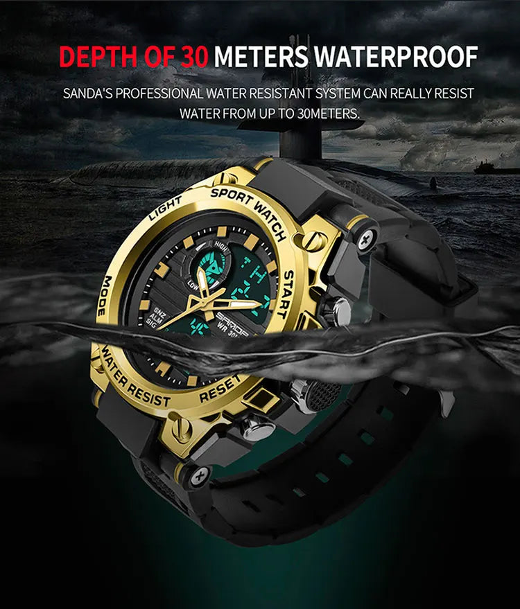 SANDA Top Luxury Watches Men Military Army Mens Watch Waterproof Sport Wristwatch Dual Display Watch Male Relogio Masculino - Sun Studio