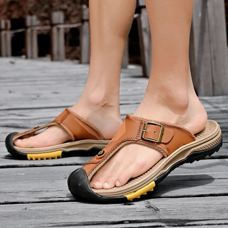Genuine Leather Sandals Men Breathable Summer Shoes Man Waterproof Outdoor Men Sandals Antiskid Beach Sandals Footwear - Sun Studio
