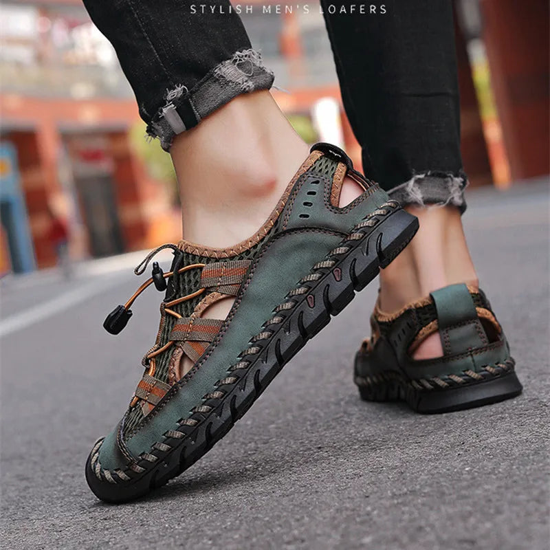 Heißer Verkauf Sommer Herren Sandalen Outdoor Rutschfeste Herren Strand Sandalen Handgefertigte Echtes Leder Herren Schuhe Mode Herren Sneakers
