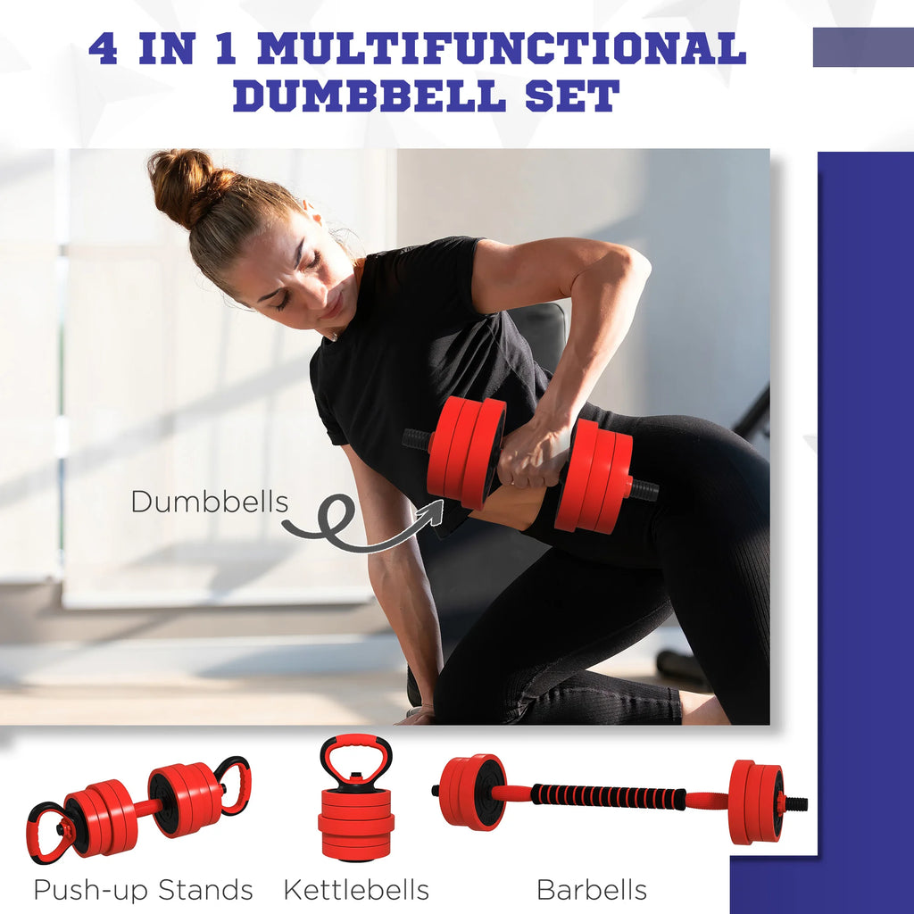 Sportnow Dumbbell Kit 20kg 4 in 1 with Kettlebell Weight Bar Green - Sun Studio