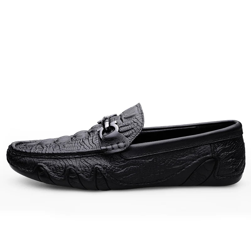 Mens Slip On Loafers Genuine Leather Casual Shoes Driving Moccasins Flats Luxury Brand Classic Black Handmade - Sun Studio