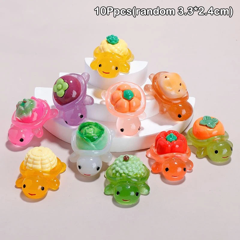 10pcs Cute Landscaping Resin Crafts Glowing Turtle Garden Fish Tank Miniatures Ornaments Mini Luminous Fruit Turtle Home Decor - Sun Studio