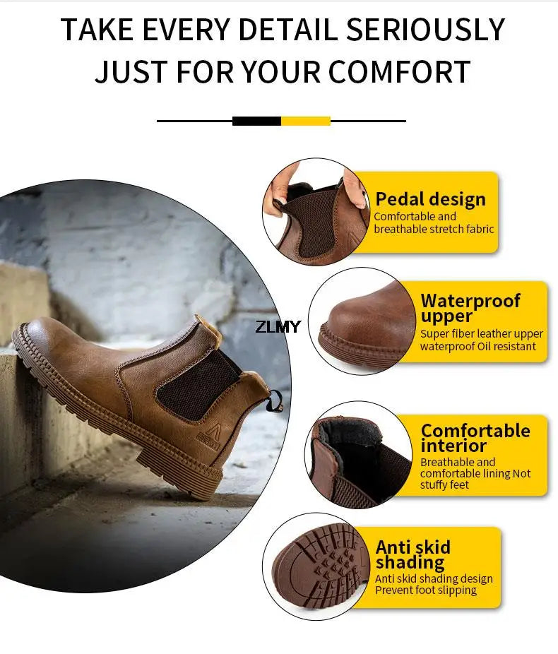 Wasserdichte Herren Schweißer Schuhe Stahlkappen Arbeitsschuhe Männer Anti-Spritzer Anti-Quetsch Sicherheitschuhe Herren Slip-On Chelsea Arbeitssicherheit Stiefel