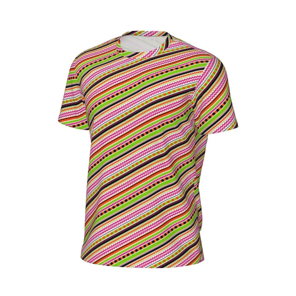 Gym T Shirt For Mens Retro Dots And Stripes T Shirts Fashion Blue Line Design Summer Tees O Neck Basic Graphic Clothes Plus Size