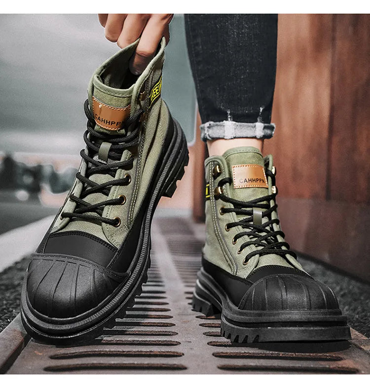 Boots men's high top 2025 summer anti slip and wear-resistant thick soled trendy boots men's workwear versatile - Sun Studio