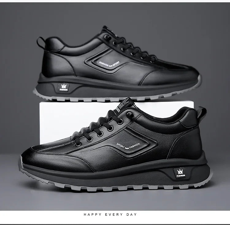 Designer New Men Genuine Leather Casual Sport Shoes Street Fashion Comfortable Cow Leather Lace-up Sneakers - Sun Studio