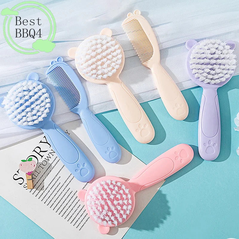 (BBQ4)2Pcs/Set Cute Kids Baby Small Hair Brush and Comb Set for Newborns & Toddlers Baby Brush Soft Bristles Baby Hair Care Gift - Sun Studio